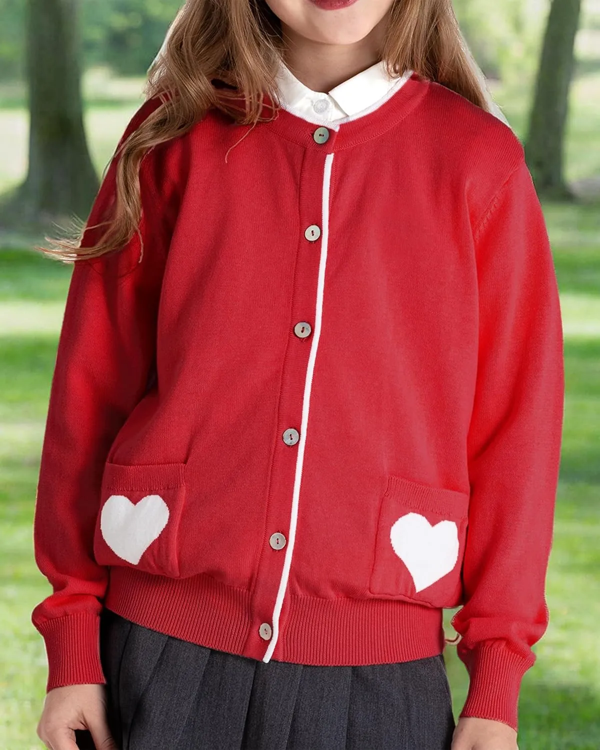 JSTEX Girls Cute Cardigan 100% Cotton Knit Kids Cardigan Long Sleeve Crew Neck Button Sweaters for Girl Size 4-14