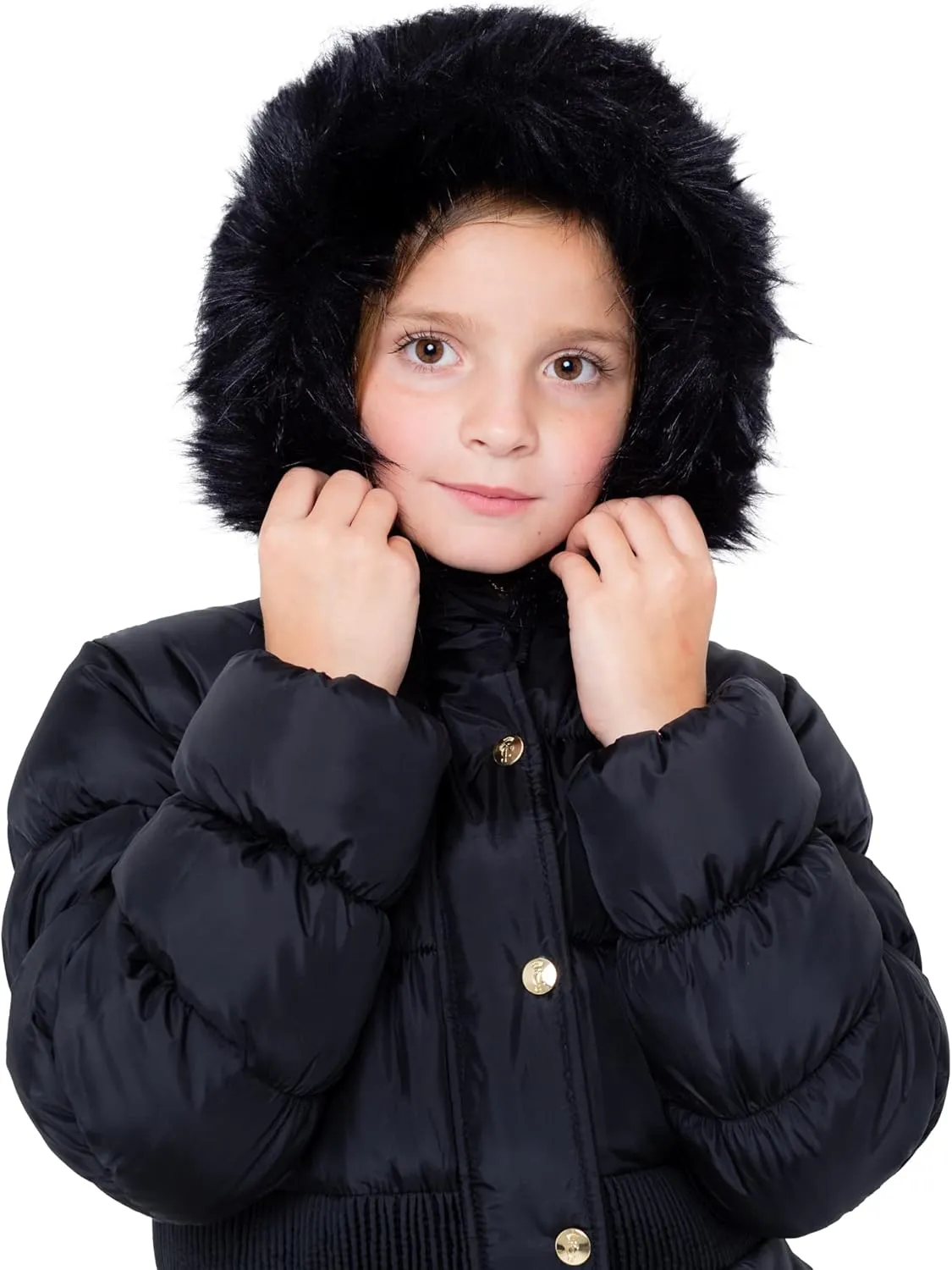 Juicy Couture Girls Coat, Faux Fur Hooded Winter Jacket, Warm Padded Parka Hoodie, Kids Heavyweight Winter Coat