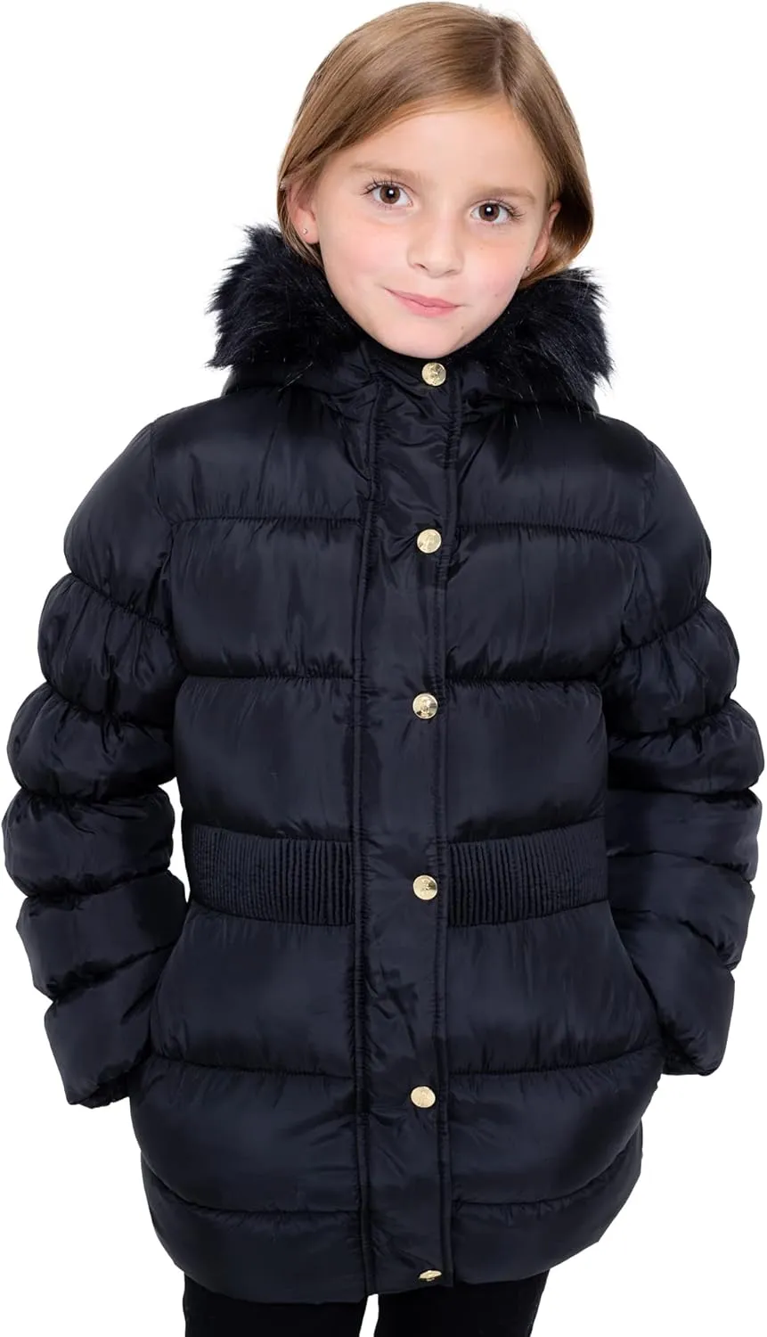 Juicy Couture Girls Coat, Faux Fur Hooded Winter Jacket, Warm Padded Parka Hoodie, Kids Heavyweight Winter Coat