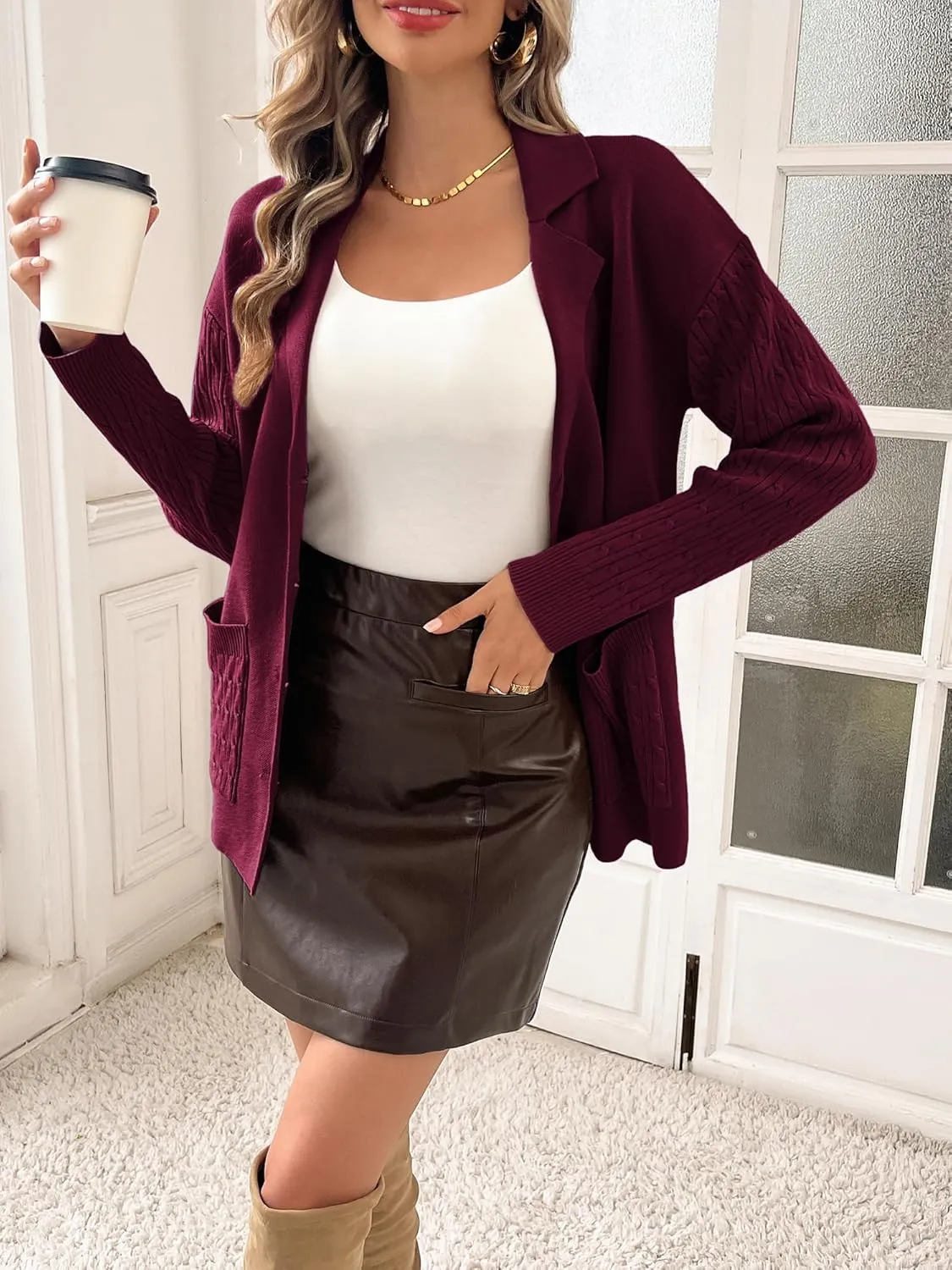 Kate Kasin Women Sweater Blazer Casual Office Business Work Jacket Knit Blazer Sweater Coat S-2xl