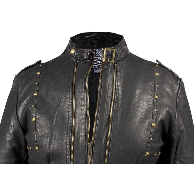 Ladies Black Buttery Soft Leather Jacket with Studs on Front & Back