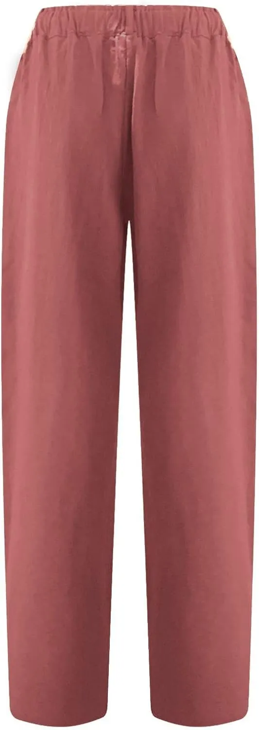 Ladies Linen Pants for Womens Summer Casual Harem Pant 7/8 Length High Waist Lightweight Cotton Linen Slacks Trousers