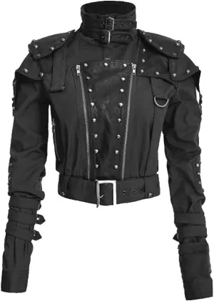 Ladies Military Vinatage Style Cropped Classic Black Faux Leather Jacket