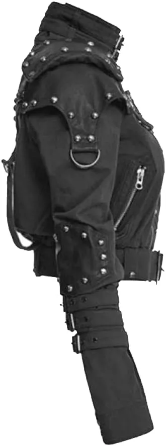 Ladies Military Vinatage Style Cropped Classic Black Faux Leather Jacket