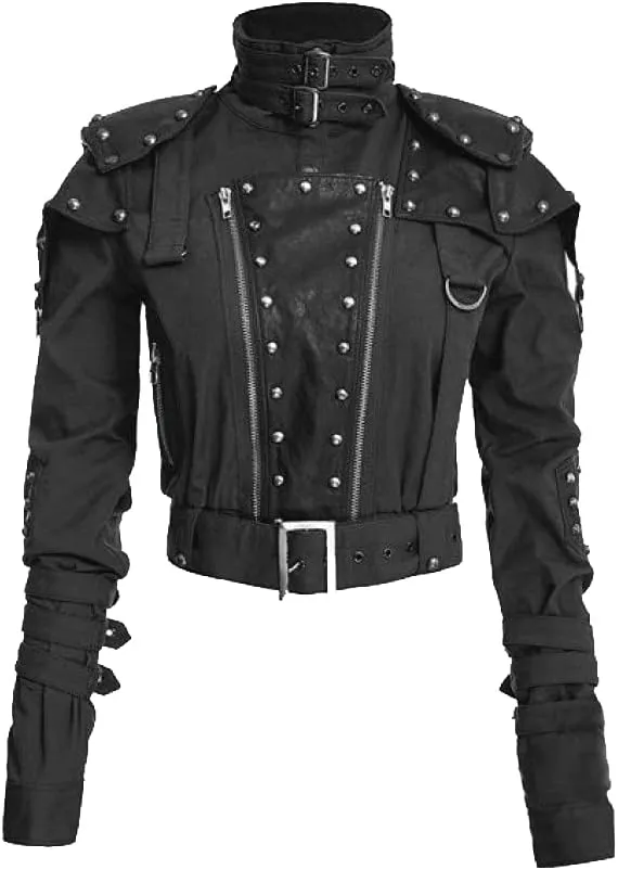 Ladies Military Vinatage Style Cropped Classic Black Faux Leather Jacket
