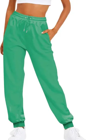 Ladies Solid Color Drawstring Elastic Waist Casual Loose Foot Fleece Sweatpants Womens Pants Casual Dress