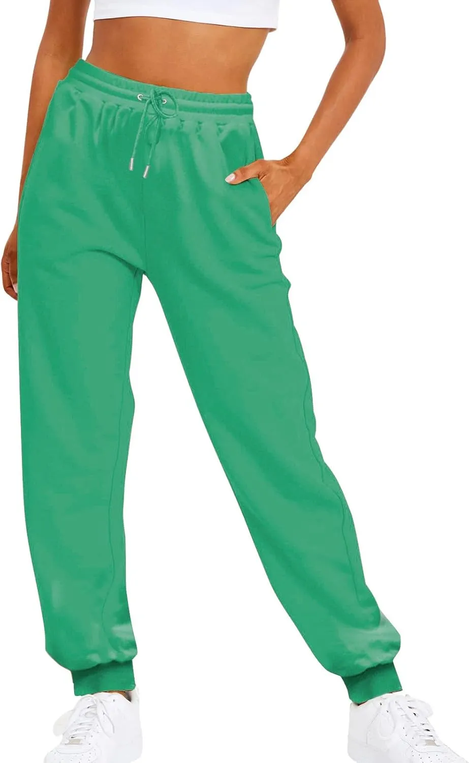 Ladies Solid Color Drawstring Elastic Waist Casual Loose Foot Fleece Sweatpants Womens Pants Casual Dress