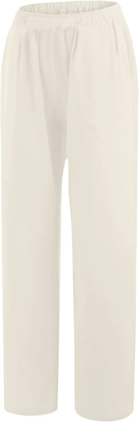 Lastesso Palazzo Pants for Women Casual Lightweight Linen Cotton Outfits with Pockets Soft High Waist Summer Lounge Trousers