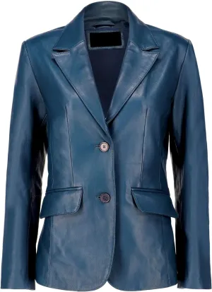 Leather Blazers for Women 2-Button Lambskin Leather Blazer Women Real Lambskin Leather Women Blazer Business Coat