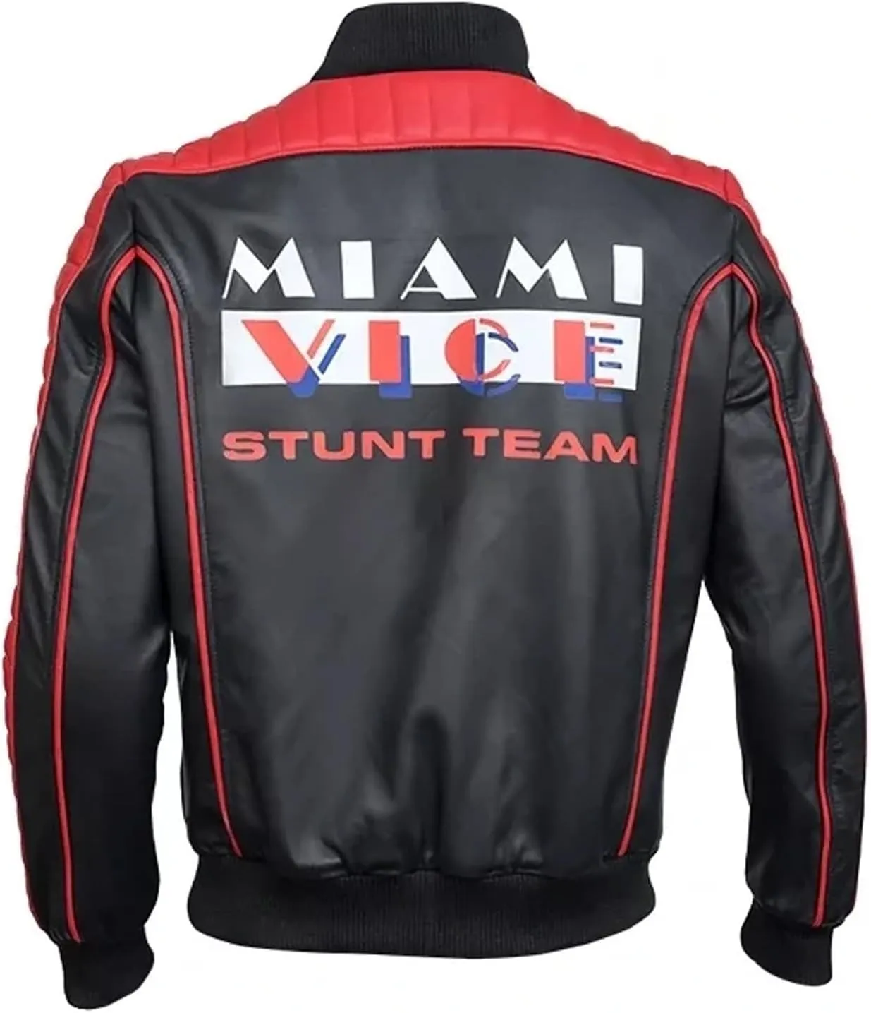 Leatherobe Miami The Vice Mens Stunt Ryan Team Gosling Fall Costume Guy Black Leather Jacket (US, Alpha, X-Large, Regular, Regular, Black)