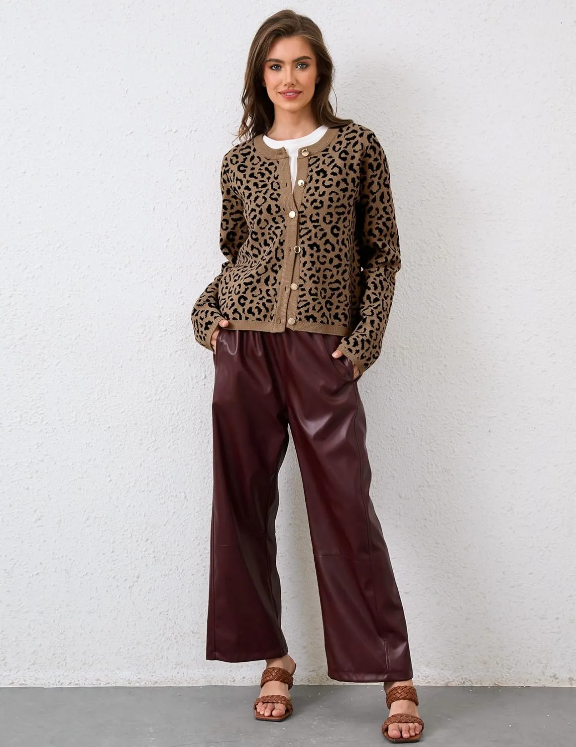 Leopard Cardigan Long Sleeve Open Front Button Up Cheetah Print Top Leopard Sweater Coat Cropped Cardigan Jackets