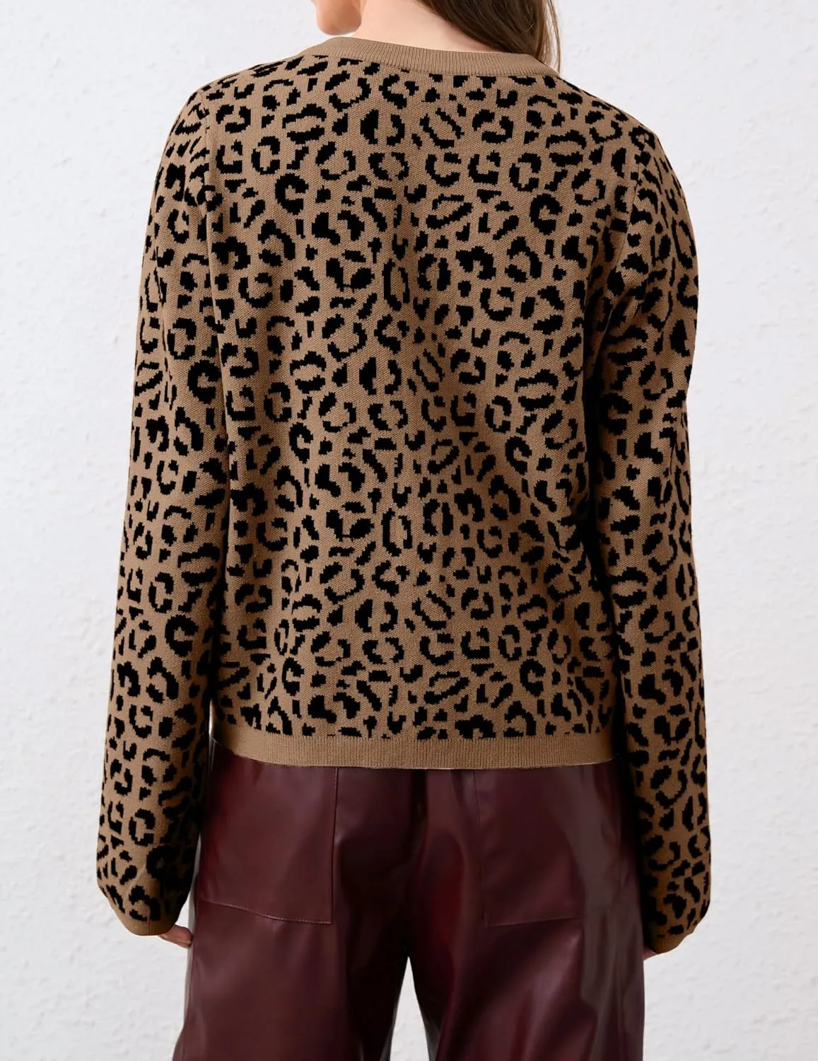 Leopard Cardigan Long Sleeve Open Front Button Up Cheetah Print Top Leopard Sweater Coat Cropped Cardigan Jackets