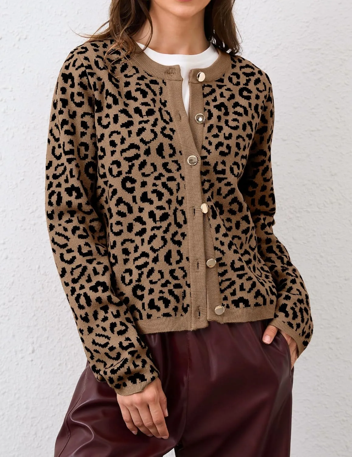 Leopard Cardigan Long Sleeve Open Front Button Up Cheetah Print Top Leopard Sweater Coat Cropped Cardigan Jackets