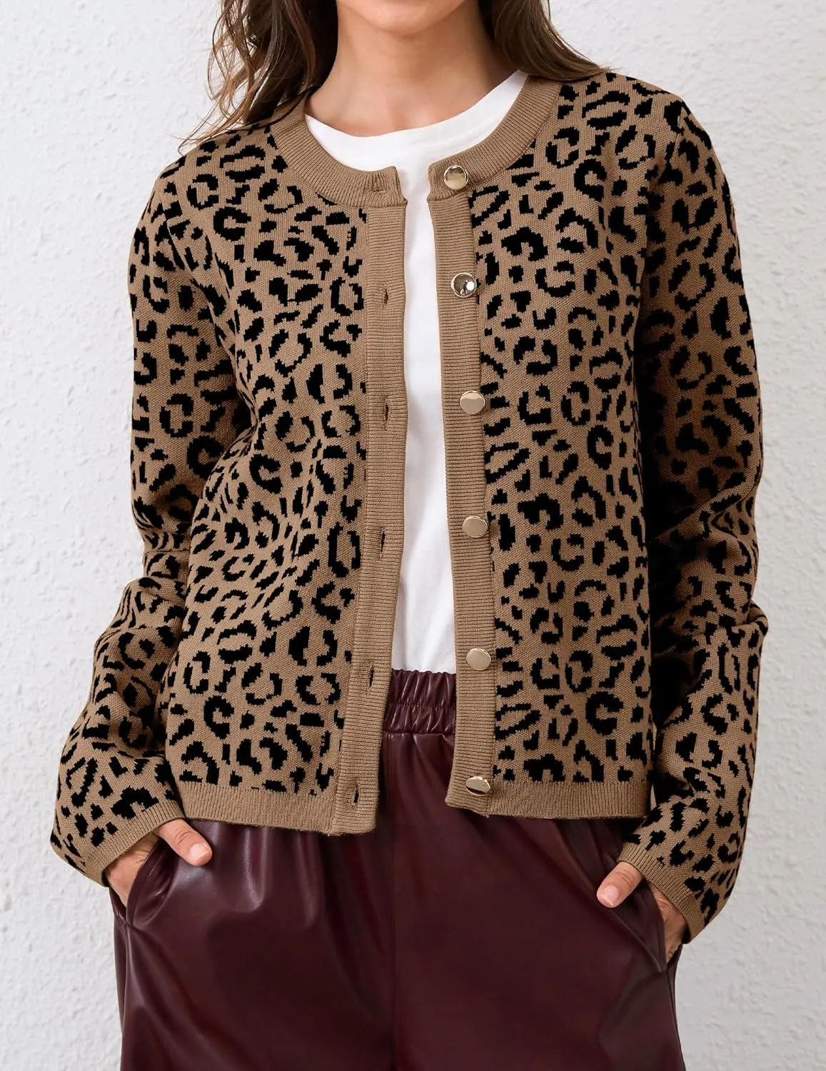Leopard Cardigan Long Sleeve Open Front Button Up Cheetah Print Top Leopard Sweater Coat Cropped Cardigan Jackets