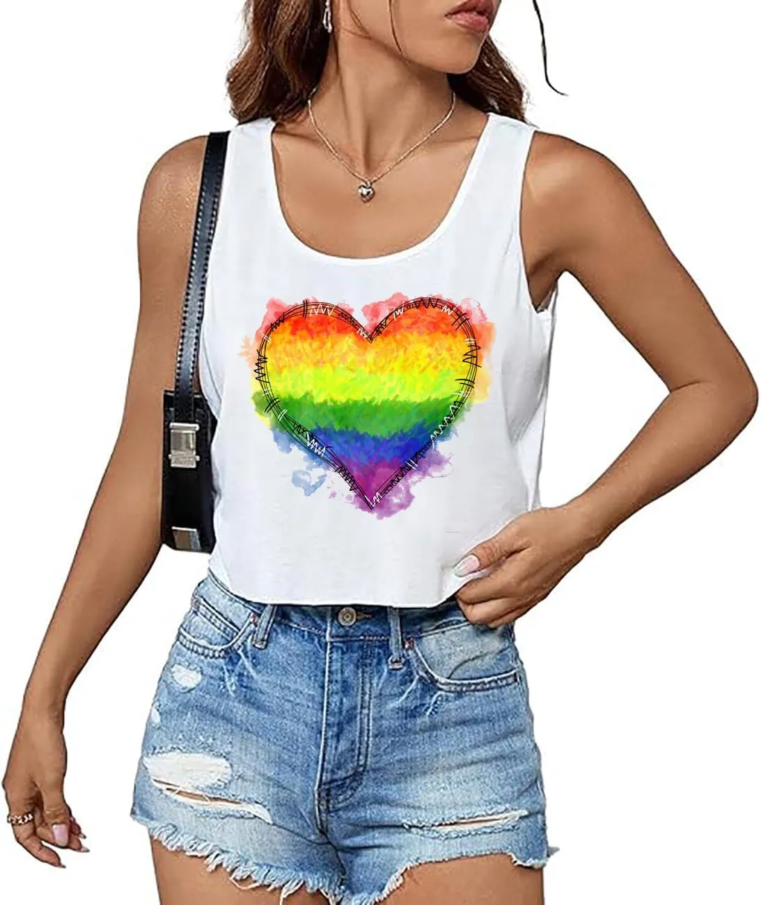 LGBT Crop Tank Tops Women Lesbian Rainbow Graphic Tees Proud Ally Tshirt Casual Sleeveless Gay Pride Crop Tops