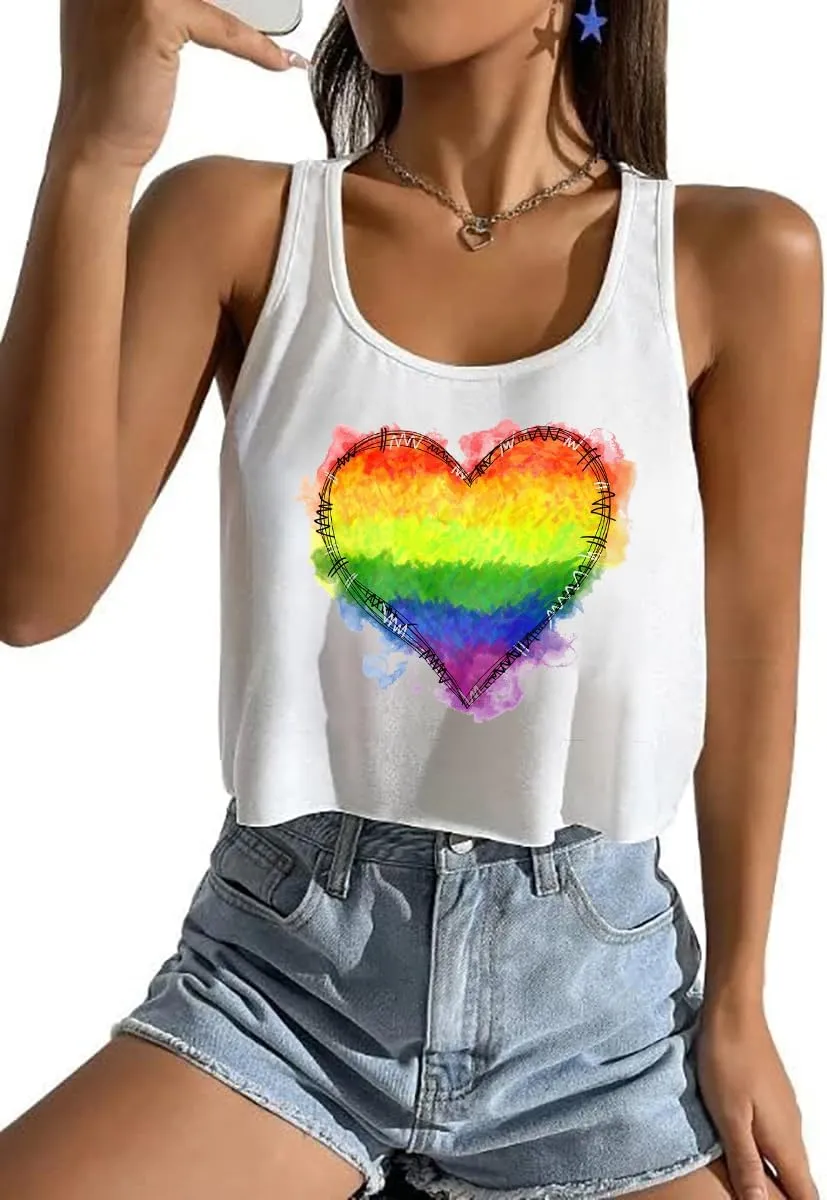 LGBT Crop Tank Tops Women Lesbian Rainbow Graphic Tees Proud Ally Tshirt Casual Sleeveless Gay Pride Crop Tops