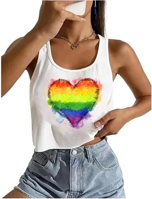 LGBT Crop Tank Tops Women Lesbian Rainbow Graphic Tees Proud Ally Tshirt Casual Sleeveless Gay Pride Crop Tops