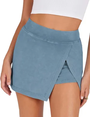 Lianlive Women's Mini Skirt High Waist Casual Split Hem Black Skort Athletic Tennis Bodycon Skirts with Inner Shorts