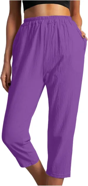 Linen Capri Pants for Women Cotton Casual Summer Capris Stretch High Waisted Straight Wide Leg Cropped Trousers 2025
