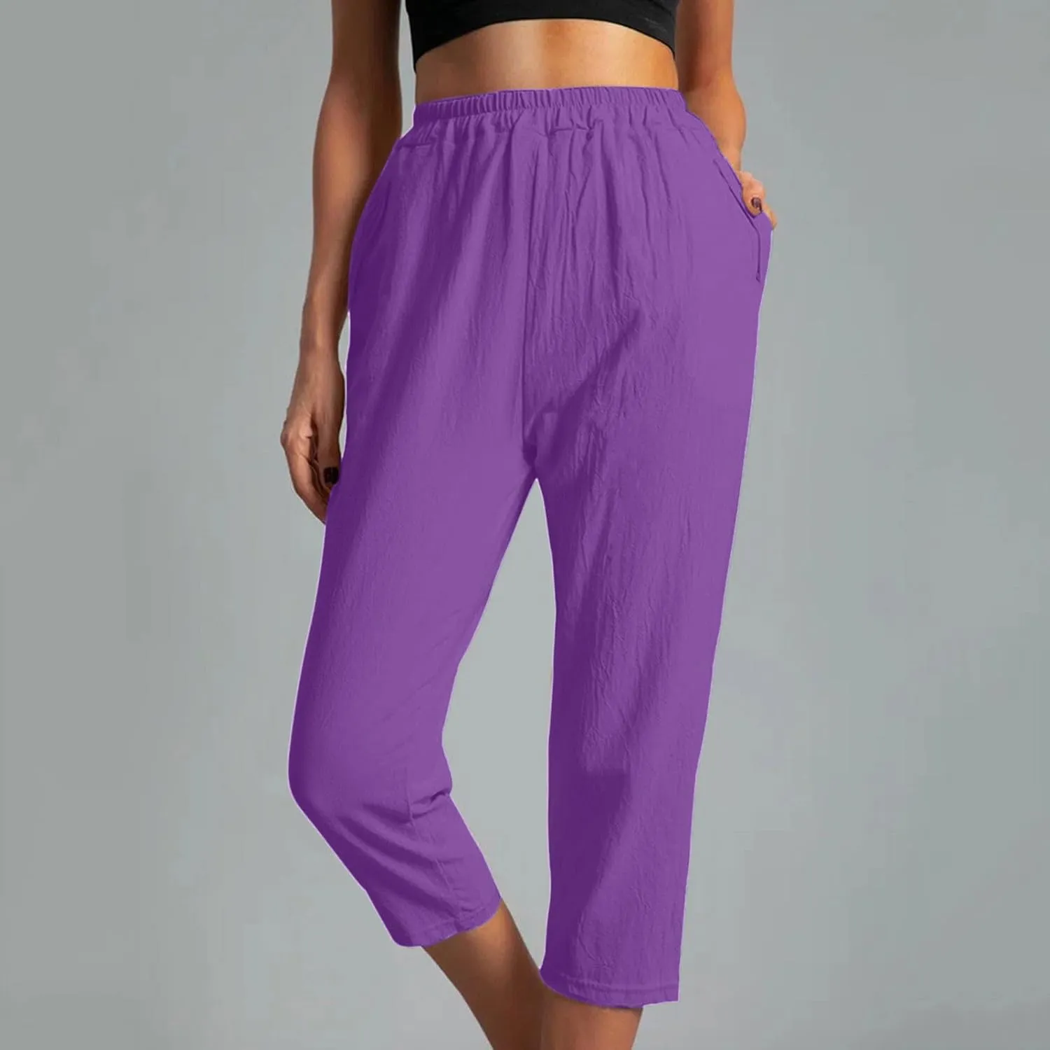 Linen Capri Pants for Women Cotton Casual Summer Capris Stretch High Waisted Straight Wide Leg Cropped Trousers 2025