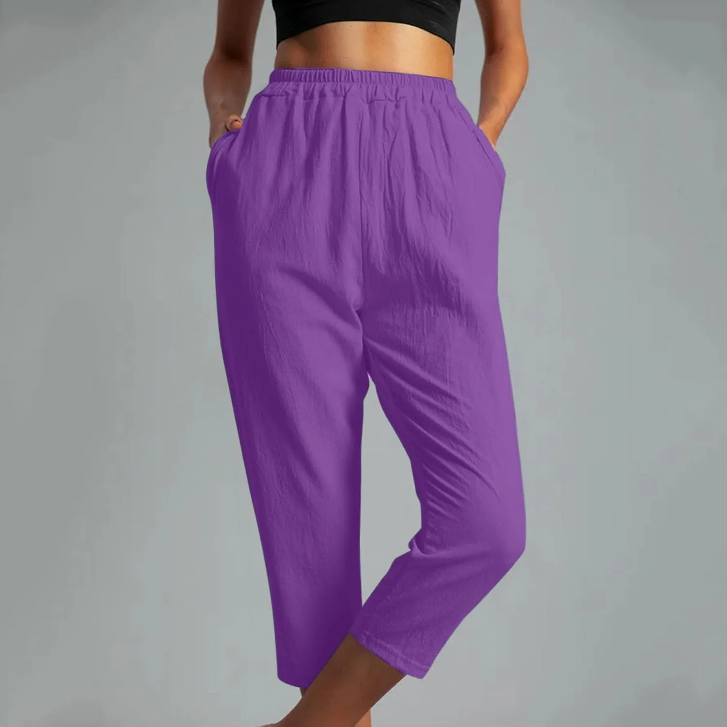 Linen Capri Pants for Women Cotton Casual Summer Capris Stretch High Waisted Straight Wide Leg Cropped Trousers 2025