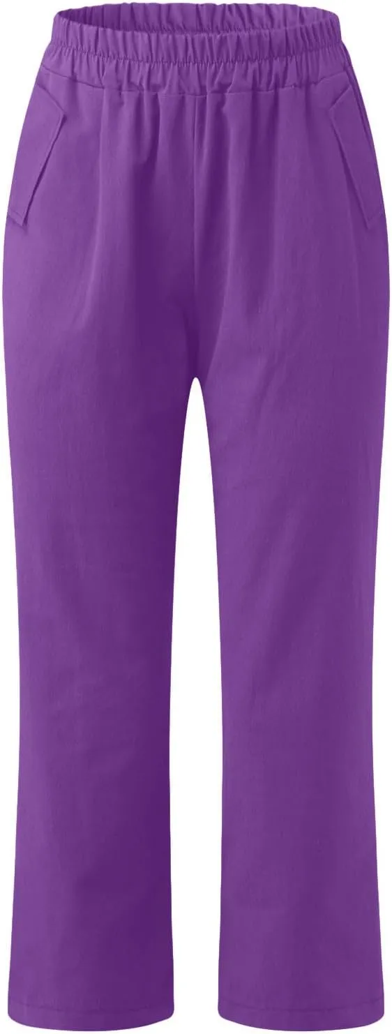 Linen Capri Pants for Women Cotton Casual Summer Capris Stretch High Waisted Straight Wide Leg Cropped Trousers 2025