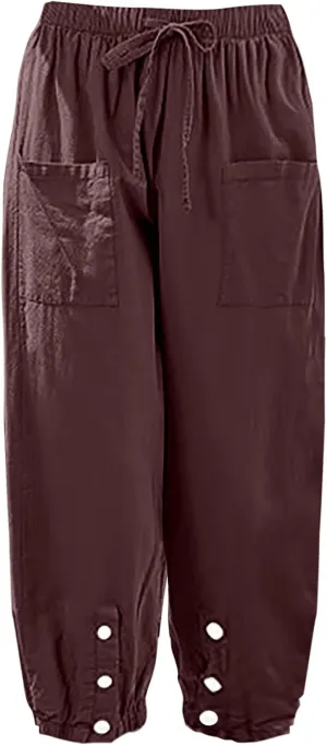 Linen Elastic Waist Pants Women Spring Elastic Trousers Womens Work Wide Leg Lounge Pant Cotton