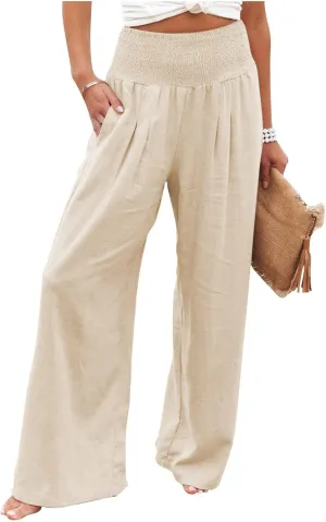 Linen Palazzo Pants for Women 2025 Summer Casual Loose Wide Leg Lounge Pant Beach Travel Vacation Outfits