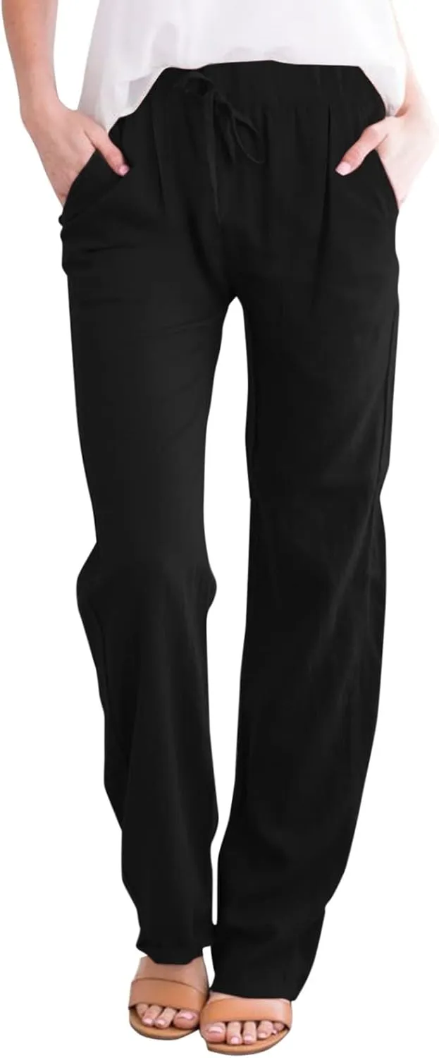 Linen Pants for Women Beach Vacation Elastic Waist Drawstring Trousers Pant Gauze Loose 2025 Casual Summer Clothes