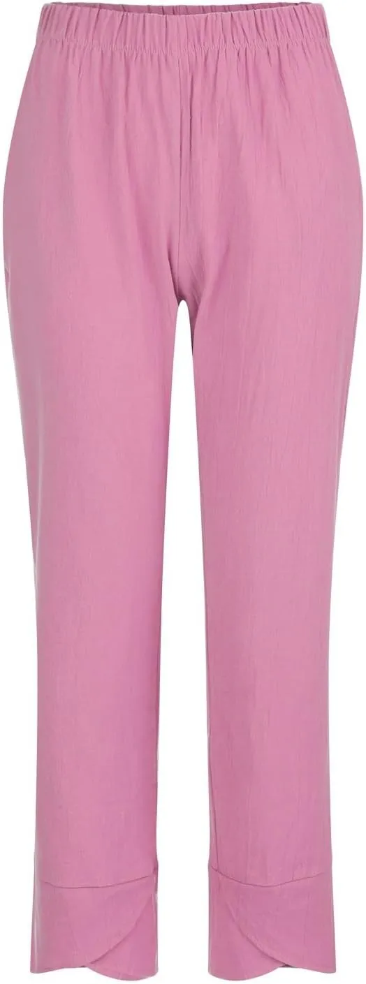 Linen Pants Women Casual Summer Capris Lightweight Cropped Pant Baggy Palazzo Pants Soft Wide Leg Trousers Pants with Pockets, 4X-Large, #A2-pink