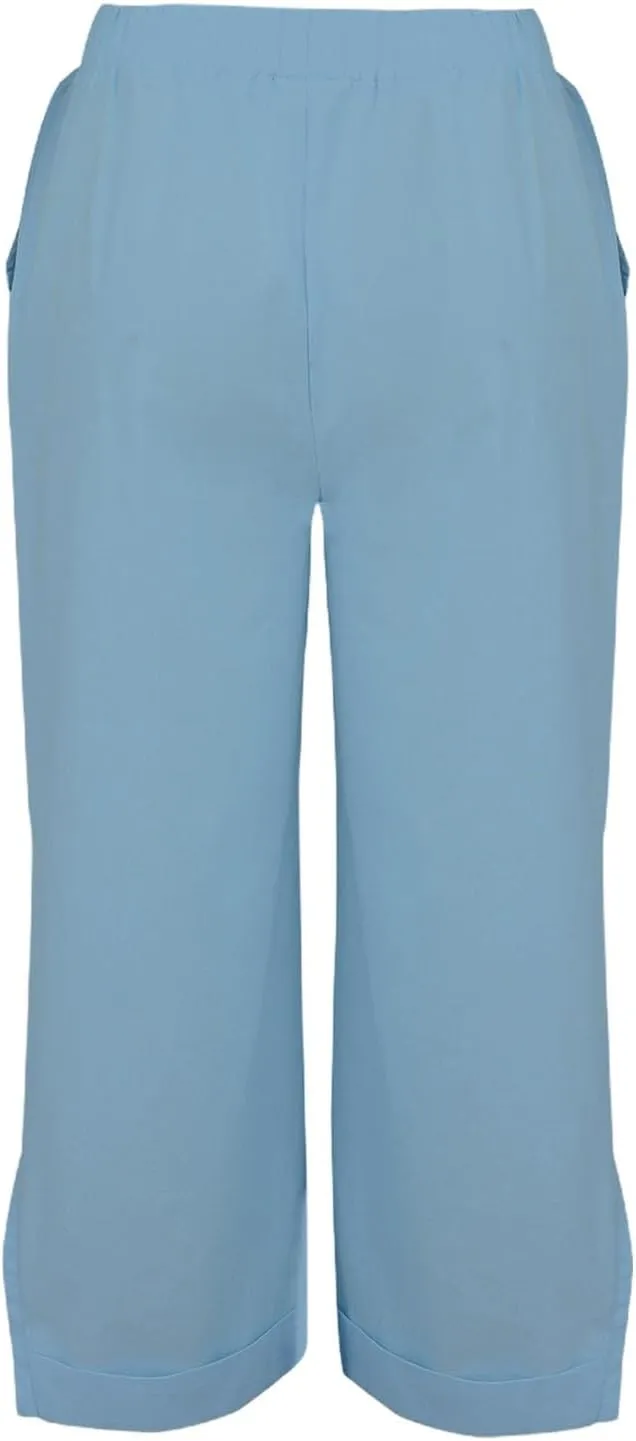 Linen Pants Women Solid Straight Elastic Pants Drawstring Lightweight Spring 2025 Summer Casual Slit Trouser Legs Pants