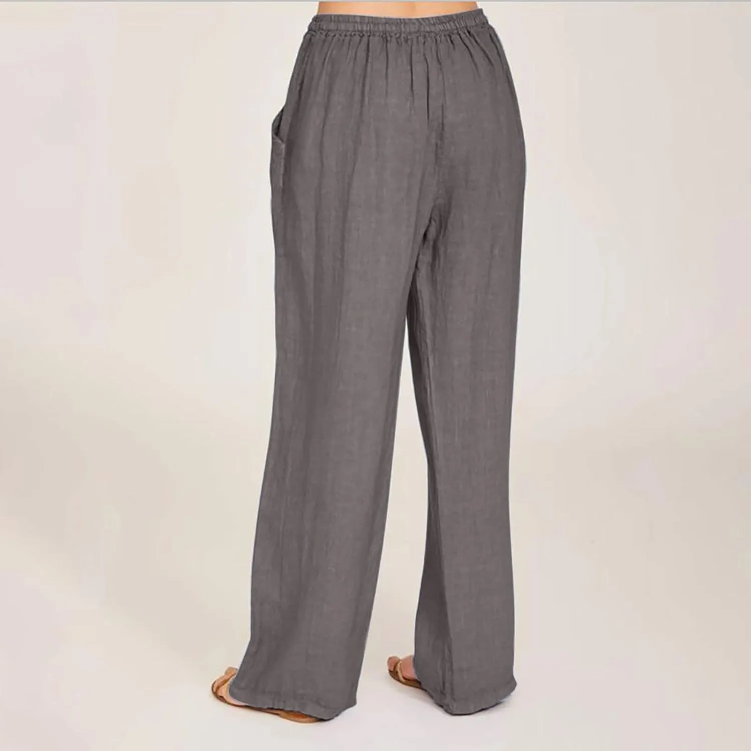 Linen Pants Women Summer Baggy Wide Leg Drawstring Cotton Pants High Waist Lounge Pants Casual Beach Palazzo Trousers