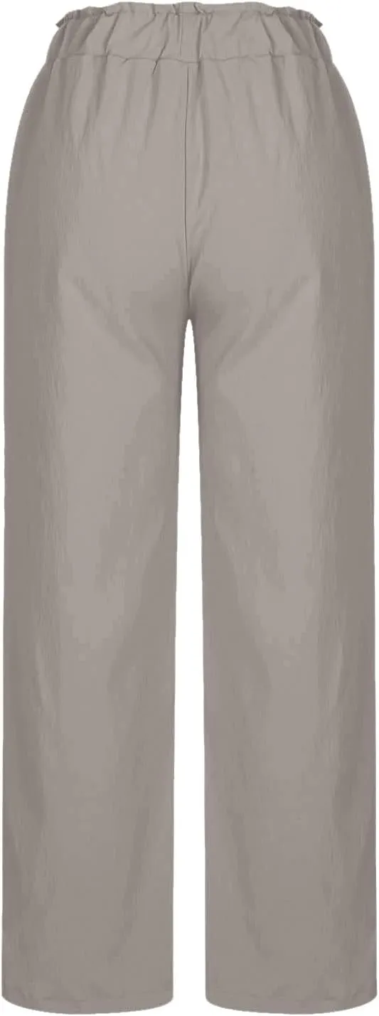 Linen Pants Women Summer Beach High Waisted Cotton Linen Palazzo Pants Wide Leg Long Lounge Pant Trousers with Pockets
