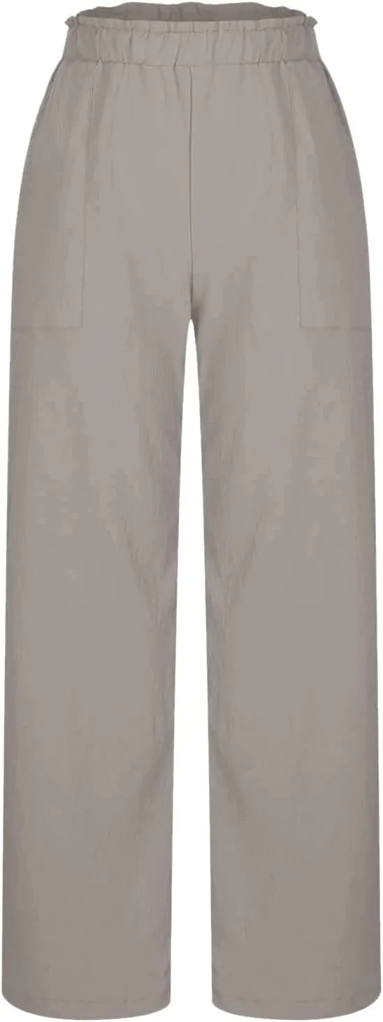 Linen Pants Women Summer Beach High Waisted Cotton Linen Palazzo Pants Wide Leg Long Lounge Pant Trousers with Pockets