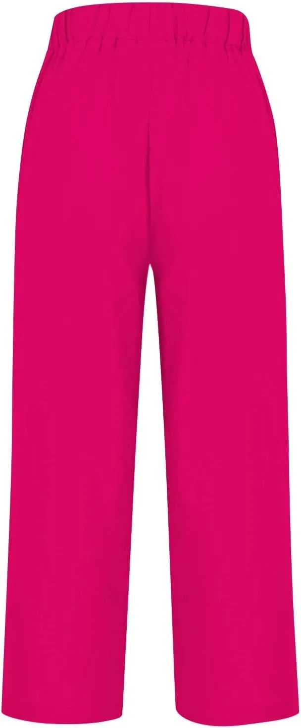 Linen Pants Women Wide Leg Dress Pants Casual Elastic Waisted Women's Linen Blend Beach Pants Loose Fit