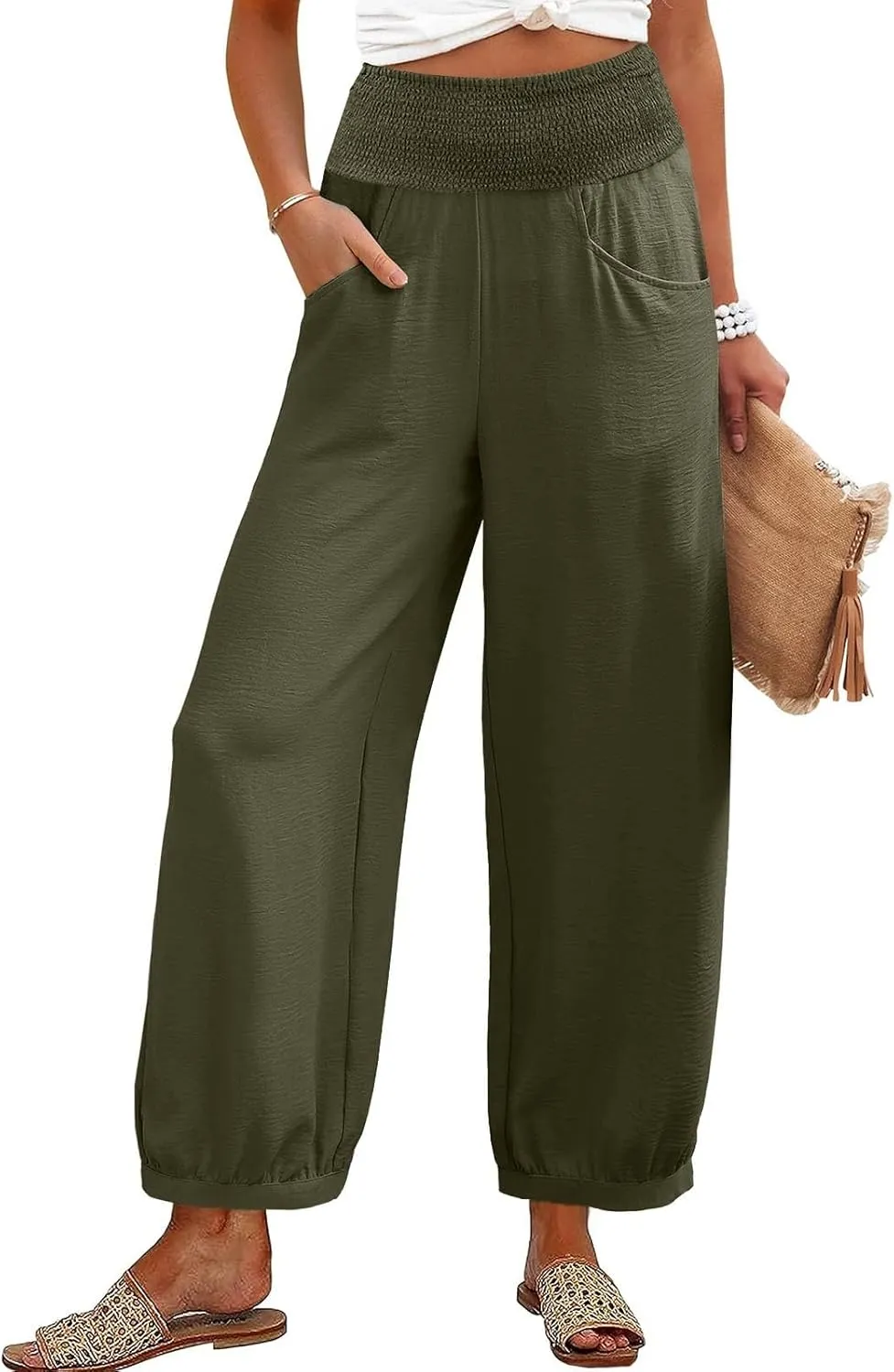 Linen Pants Women Wide Leg High Waisted Summer Pants 2025 Vacation Loose Fit Lightweight Casual Beach Palazzo Trousers
