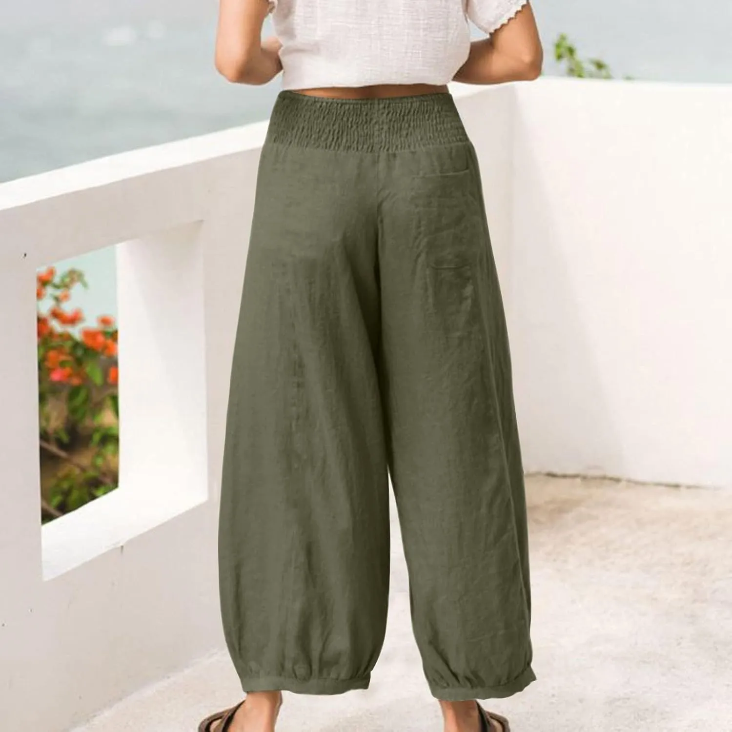Linen Pants Women Wide Leg High Waisted Summer Pants 2025 Vacation Loose Fit Lightweight Casual Beach Palazzo Trousers