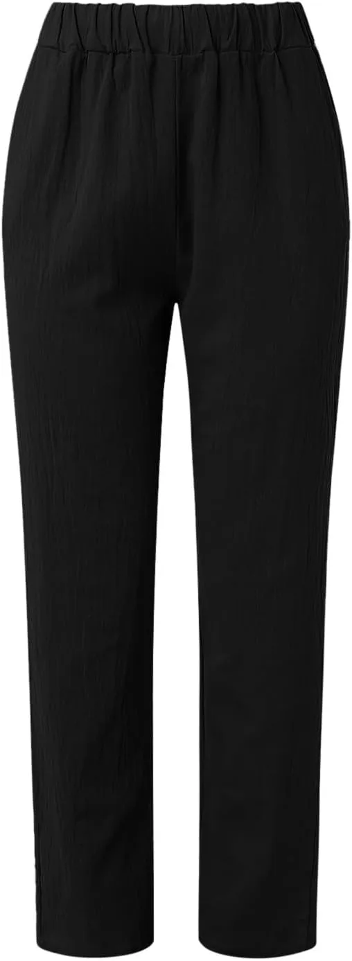 Linen Pants Women Wide Leg Pants Fashion Drawstring Elastic Trousers Comfy Straight Leg Palazzo High Waist Wide Leg