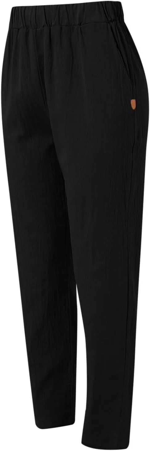 Linen Pants Women Wide Leg Pants Fashion Drawstring Elastic Trousers Comfy Straight Leg Palazzo High Waist Wide Leg