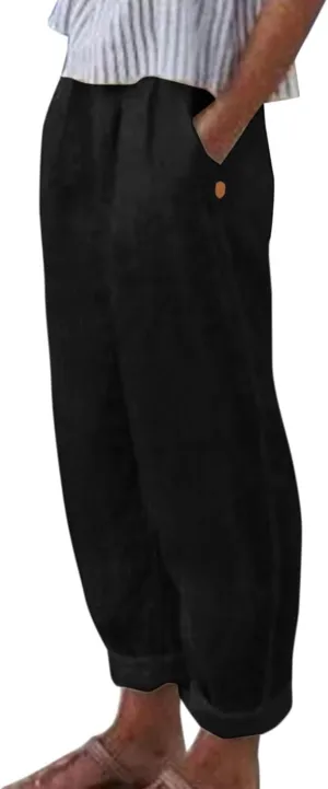 Linen Pants Women Wide Leg Pants Fashion Drawstring Elastic Trousers Comfy Straight Leg Palazzo High Waist Wide Leg