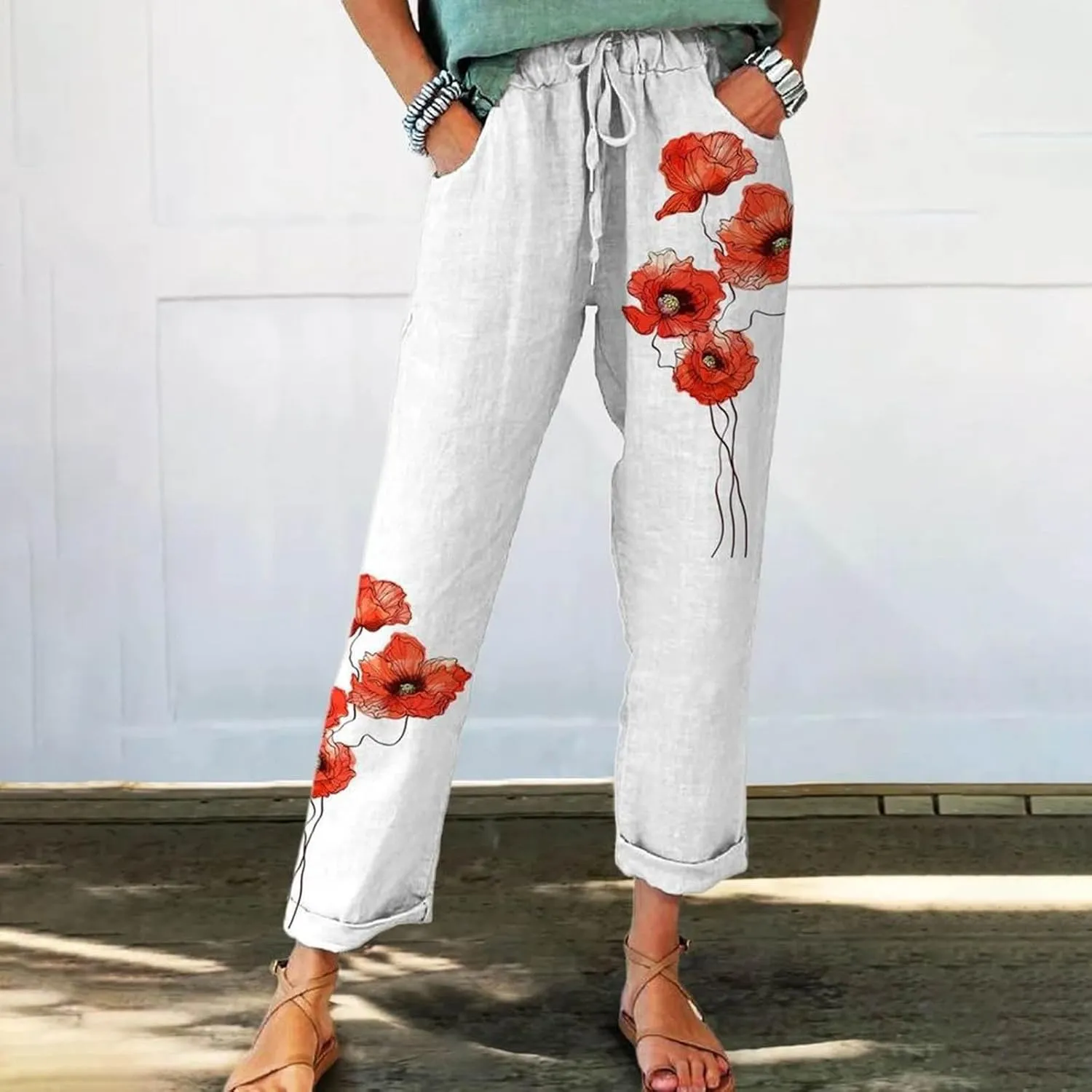Linen Slim Joggers Women Summer Cotton Linen Pants Ladies Womens Lightweight Cotton Robe