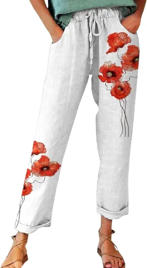 Linen Slim Joggers Women Summer Cotton Linen Pants Ladies Womens Lightweight Cotton Robe