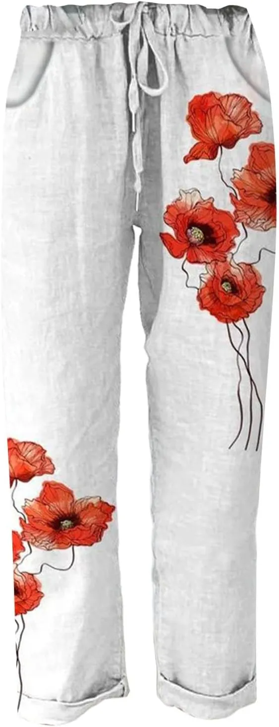 Linen Slim Joggers Women Summer Cotton Linen Pants Ladies Womens Lightweight Cotton Robe