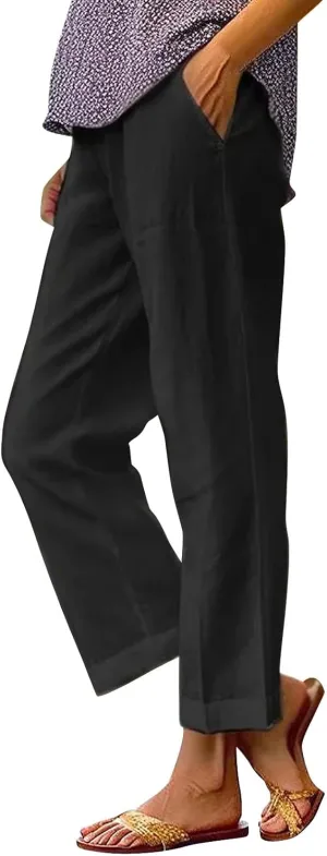 Linen Wide Leg Pants for Women Plus Spring Crop Wide Leg Linen Pants for Women Casual Loose Pants Woman