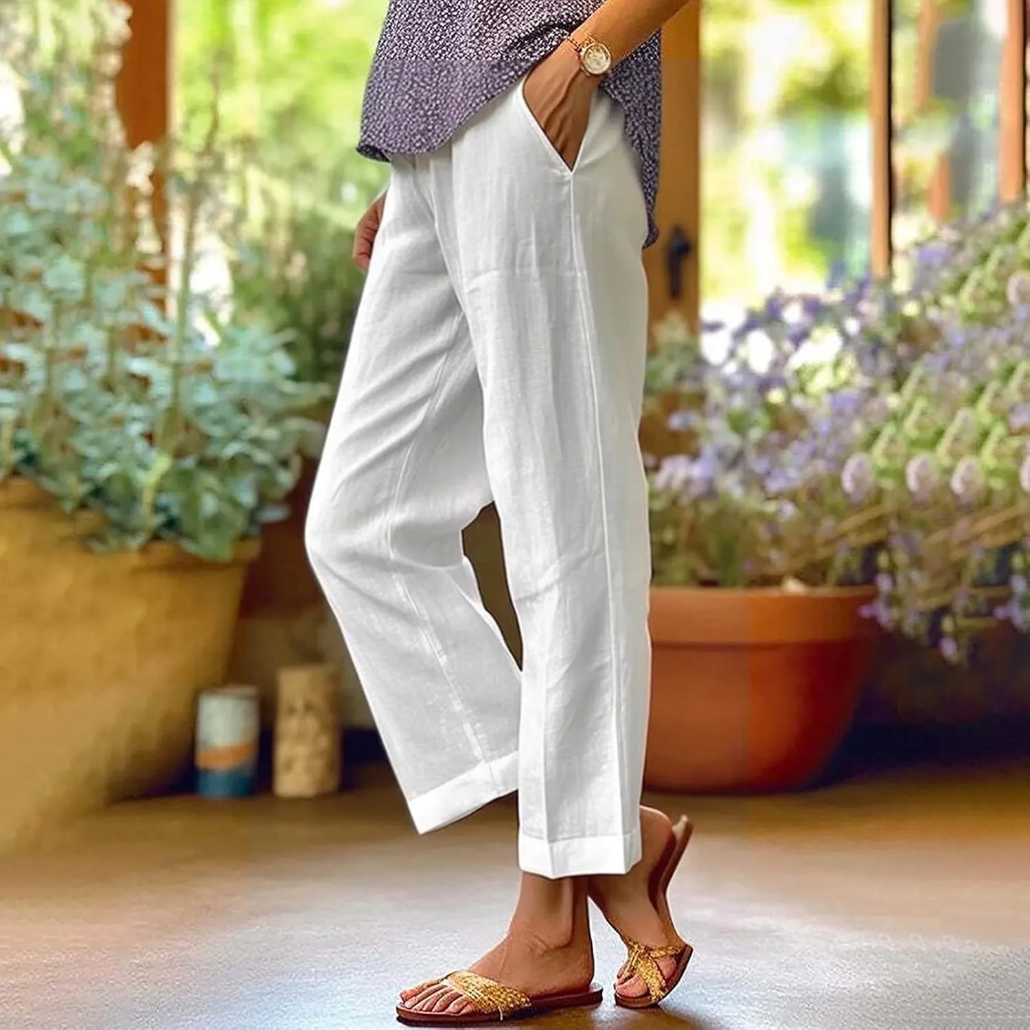 Linen Wide Leg Pants for Women Plus Spring Crop Wide Leg Linen Pants for Women Casual Loose Pants Woman