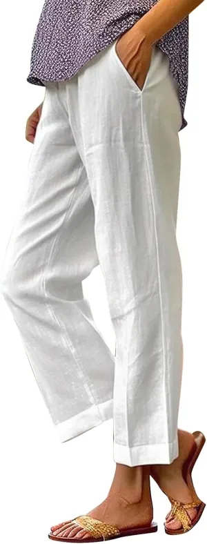 Linen Wide Leg Pants for Women Plus Spring Crop Wide Leg Linen Pants for Women Casual Loose Pants Woman