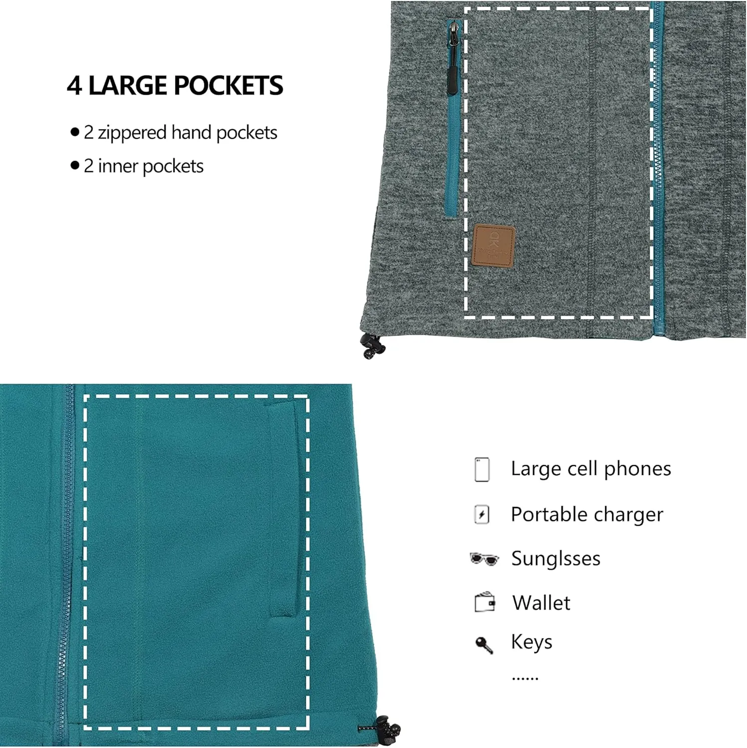 Little Donkey Andy Men's Reversible Fleece Vest Lightweight Warm Sleeveless Jacket with Hood for Hiking Walking Travel