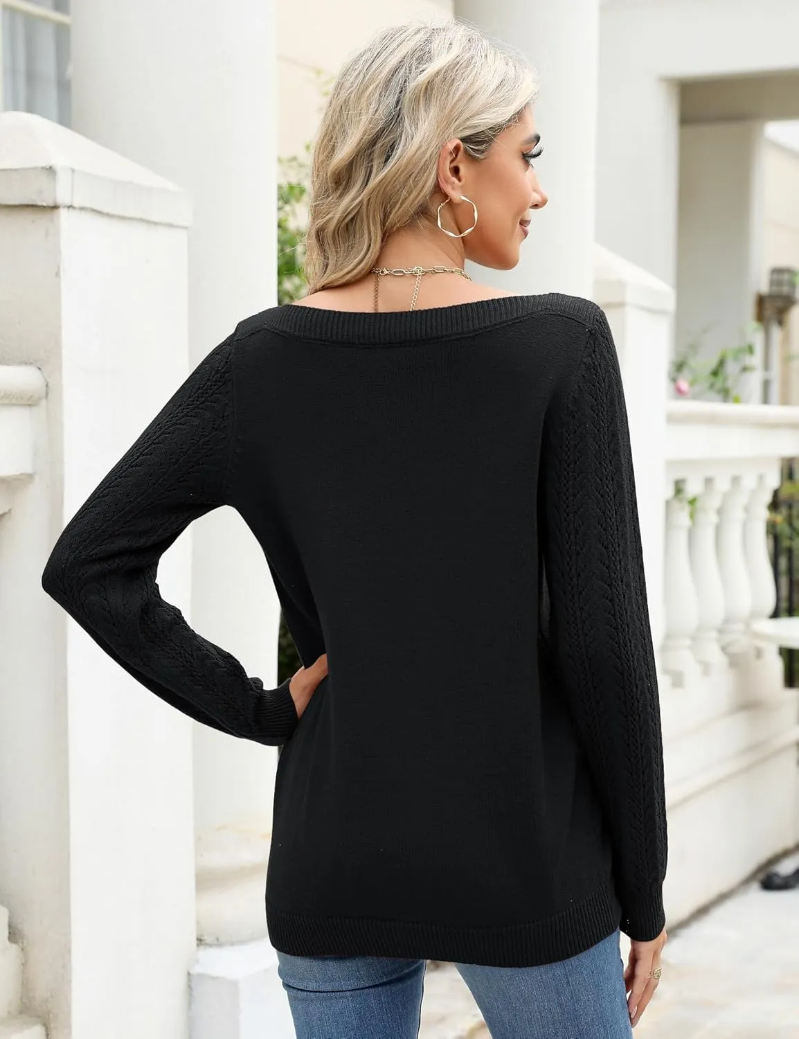 LOMON Women's Light Sweater Long Sleeve Knit Pullover Boat Neck Casual 2024 Winter Fitted Sweater