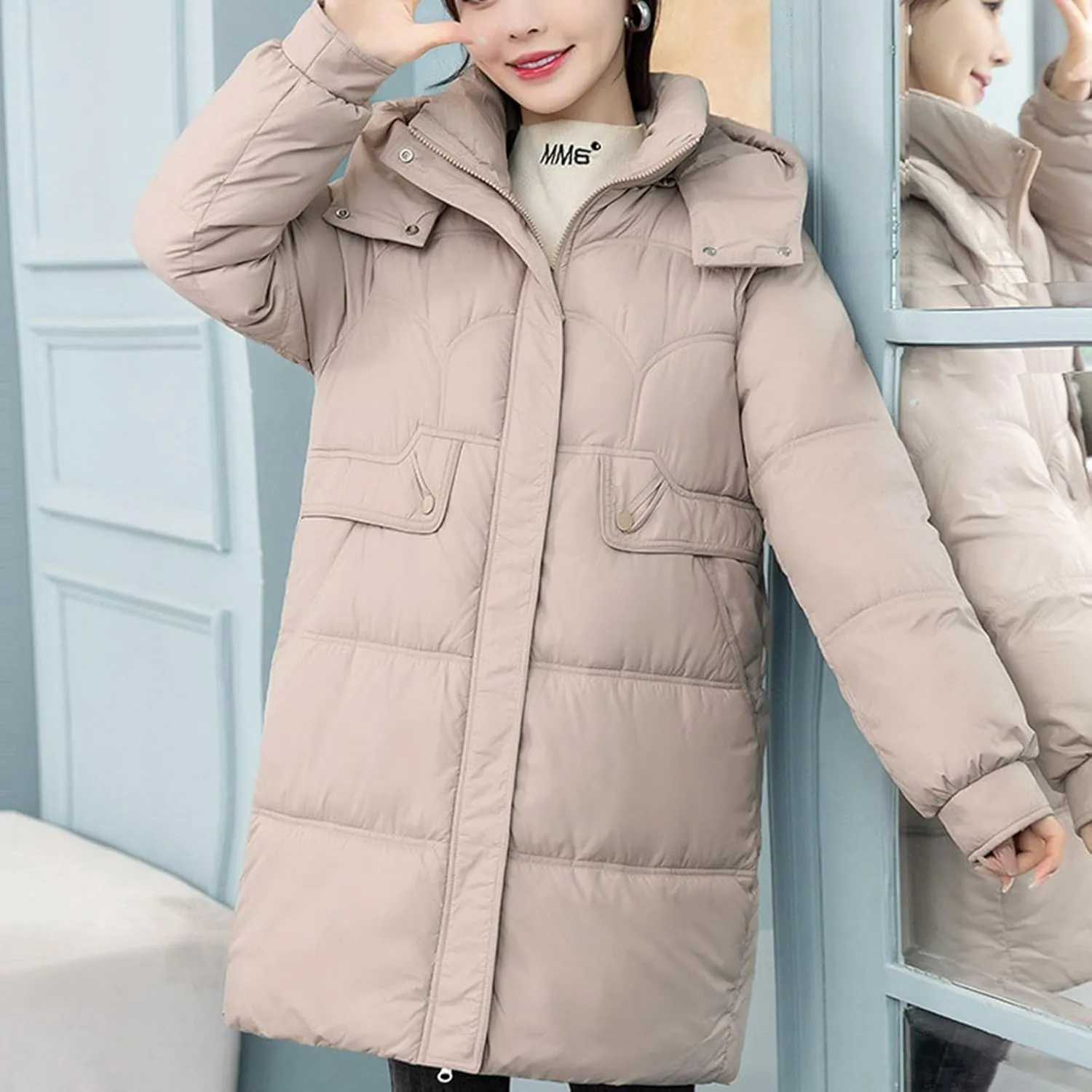 Long Puffer Jacket for Women 2024 Thickened Winter Coat Hooded with Deep Pockets Ladies Warm Winter Jacket Plus Size