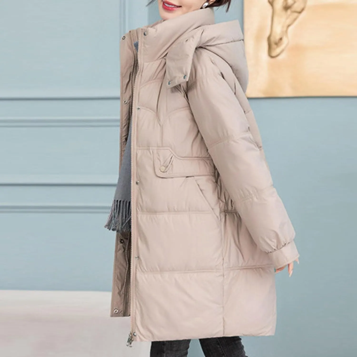 Long Puffer Jacket for Women 2024 Thickened Winter Coat Hooded with Deep Pockets Ladies Warm Winter Jacket Plus Size